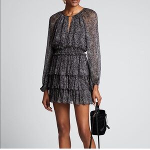 Cinq a Sept Elegant Black & White Patterned Long Mini Dress - Silk